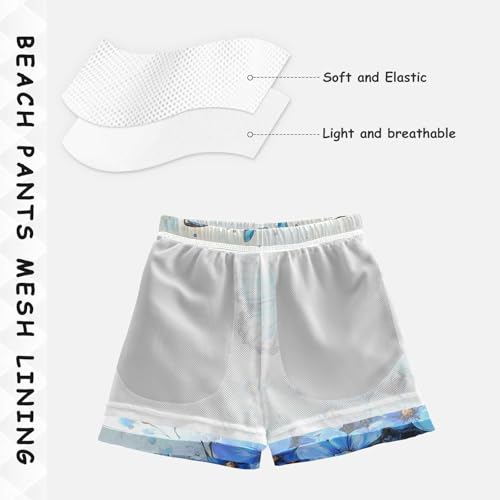 Pigsaly Boys Swim Trunks Blue Flowers Blue Butterfly Boys Board Shorts Swimsuit Swimwear Summer Bathing Suit 3T4