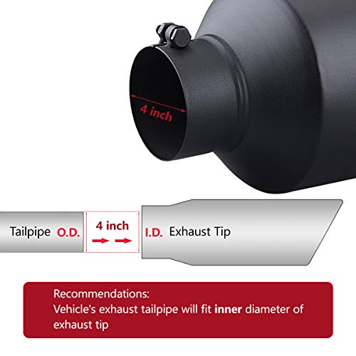 Lcgp Diesel Exhaust Tip 4" Inlet, 8" Outlet 15" Length Truck Tailtip, Bolt-On, Rolled End Angle Cut Tailpipe, Black Powder Coated #TOP2