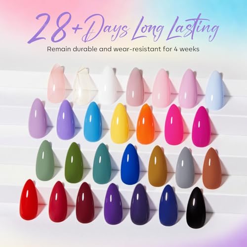 Image of modelones 32 PCS Gel Nail Polish Set, 28 Colors Summer Gel Polish with No Wipe Base Coat, Glitter & Glossy & Matte Top Coat Red Nude Purple Green Soak Off LED Nail Art Kit Salon at Home
