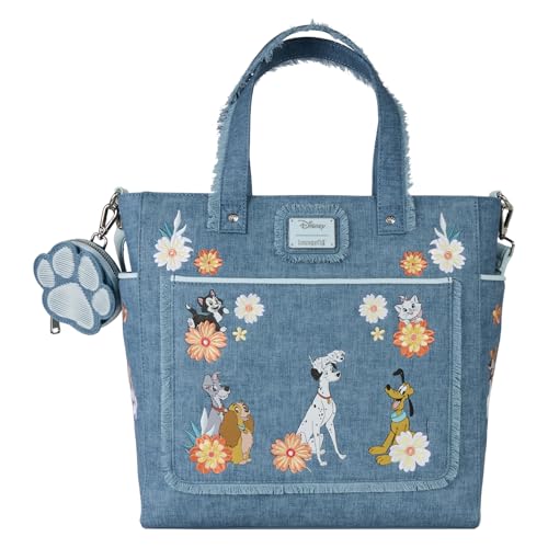 Image of Loungefly Disney Dogs & Cats Faux Denim Convertible Tote Bag with Coin Bag