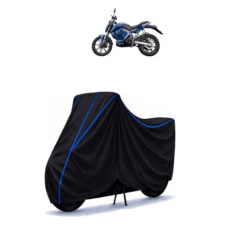 Image of Revolt RV 400 Premium Bike Cover Water Resistant Universal Motorcycle Rain | Heavy Duty UV Protection, Dust, Scratch Indoor Outdoor All Weather with Black Blue Piping Elastic