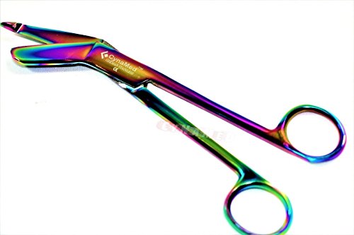 Cynamed German Nurses Doctor Lister Bandage Scissors 7.25" +5.5" + Hemostat Forceps Str +Cvd 5.5" Multi Color Rainbow Color Stainless Steel - (Set Of 4) #TOP5
