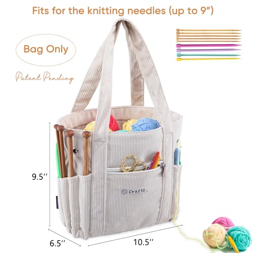 Image of Crochet Bag and Tote - Corduroy Yarn Bag - Yarn Holder and Storage for Crochet Hooks, Knitting Accessories - Mother's Day Gift