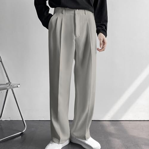 Men's Casual Business Pants Loose Dress Pants High Waisted Button Straight Wide Leg Suit Pant Work Trousers2
