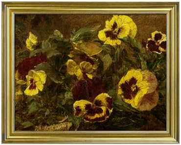 VIOLABBEY Wall Art Gold Framed Canvas, Vintage Floral Yellow Flowers Painting Prints, Moody Botanical Pansies Pictures Shelf Decor for Living Room Bedroom Bathroom, 11x14in