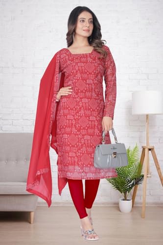 Image of Women's Printed Kurti with Georgette Dupatta, Full Inner Lining, Lightweight Ethnic Set