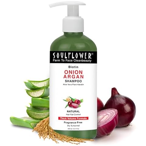 Soulflower Biotin Shampoo for Hairfall Control, Strengthening, Hydrates & Protects hair, Cruelty Free, Vegan, Paraben & Sulfate Free, Aloevera, Onion & Plant Keratin - 10 oz Cover