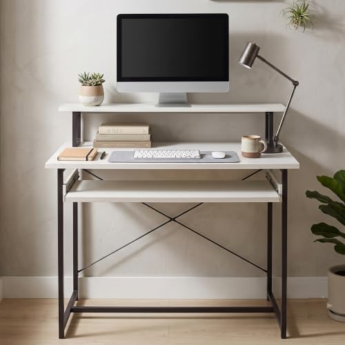 Image of Callas ST-25 DeskMate Pro Engineered Wood Study Desk | 90x54x94.5 cm | Sliding Keyboard Tray, Monitor Riser Shelf | Metal Frame | Home Office, Gaming & Kids Room (White, ST-25) - 1 Year Warranty