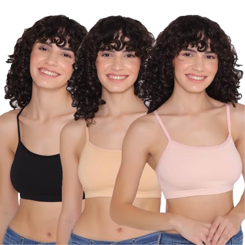 Image of INKURV Slip on Beginner's Bra for Girls, Non Padded, Non Wired, No Hooks with Double Layered Fabric, Adjustable Straps, Wirefree Sports Bra- Lisa Combo of 3