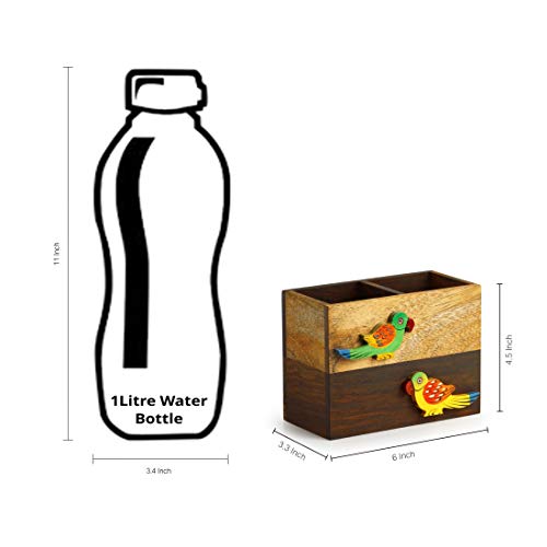 Image of ExclusiveLane 'Birds of A Feather' Cutlery Cum Napkin Holder in Sheesham & Mango Wood - Wooden Cultery Stand Holder Racks for Kitchen Storage & Containers Cutlery Sets Cutlery Holder