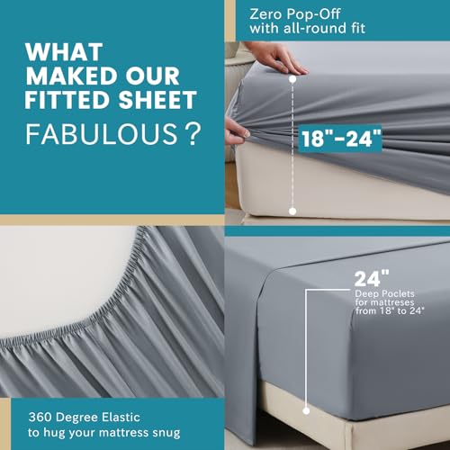 Bedlifes California King Sheet Set, Extra Deep Pocket 18-24 Inches, 1000Thread Count 100% Egyptian Cotton, Soft and Breathable 4-Piece,Grey
