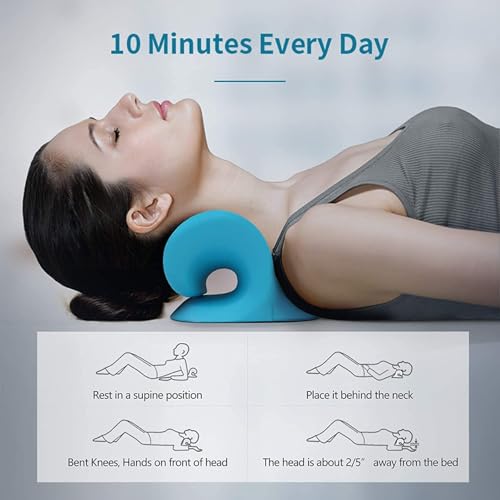 Image of Ergonomic Cervical Neck Support Pillow, Neck Stretcher for Pain Relief, Cervical Traction Pillow for Neck & Shoulder Relaxation, Foam Neck Support for Home, Blue