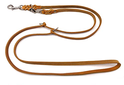 Hundeleine Fettleder kleine Hunde/große Hunde 2m / 2,40m / 2,80m / 3,50m / 5m Doppelleine verstellbar (2m X 12mm, Cognac)