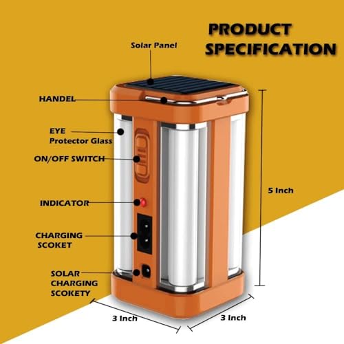 Image of 24 GHANTA 806s 4-Tube 360 Degree Extra Bright Electric & Solar Rechargeable Lantern Emergency Light (Multicolor)