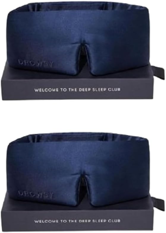 Silk Sleep Mask Set - Face-Hugging, Padded Silk Cocoon for Luxury Sleep in Total Darkness - Eye Masks for Sleeping & Travel, 100% Pure Mulberry Silk, Adjustable - Midnight Blue (Set of 2)