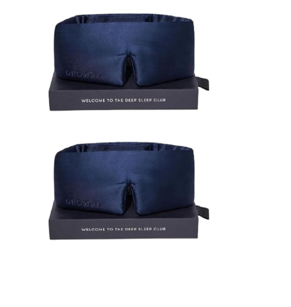 Silk Sleep Mask Set - Face-Hugging, Padded Silk Cocoon for Luxury Sleep in Total Darkness - Eye Masks for Sleeping & Travel, 100% Pure Mulberry Silk, Adjustable - Midnight Blue (Set of 2)