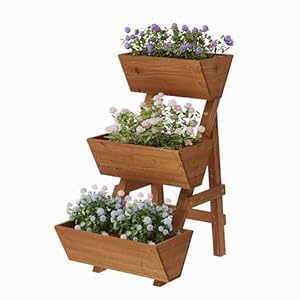3-Tiers Wooden Raised Garden Bed Tiered Planter Box Vertical Garden Planter Wood Plant Stand for Patio, Balcony, Freestanding. (Brown S)