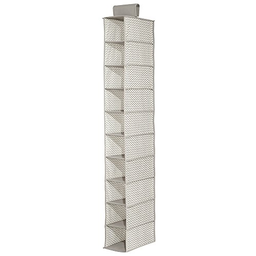 InterDesign Axis 10-Shelf Shoe Organizer – Chevron Hanging Closet Storage System, Taupe