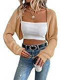 ❀Design unique : cardigan tricoté à manches longues pour femme, épaules tombantes, boléro pour robe, coupe ample, tricot côtelé, longueur courte, couleur unie