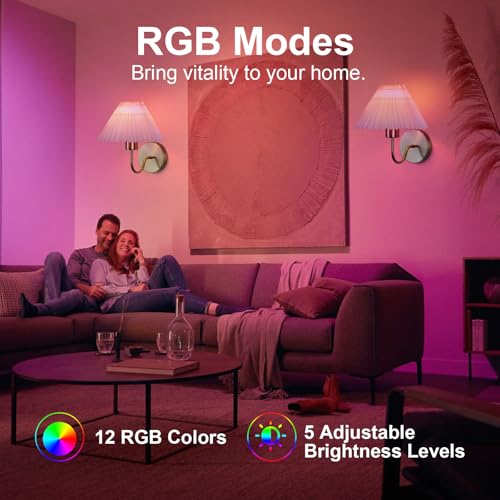 Image of ADISUN Wall Sconces Sets of 2 RGB Battery Operated Wall Sconces for Bedroom Dresser Classic Golden Wall Lamp with Remote for Living Room Bathroom Dining Room Corridor Staircase (4 Bulbs Included)