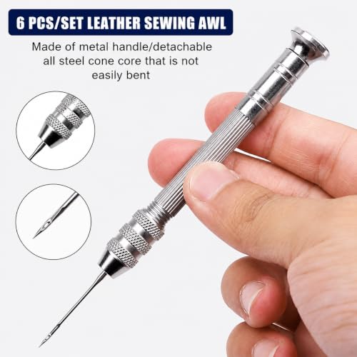 Image of Paritirth 7-in-1 Sewing Awl and Needle Set, Stainless Steel Leather Stitching Repair Tool Kit for Shoes, Bags, Canvas, Upholstery & DIY Craft
