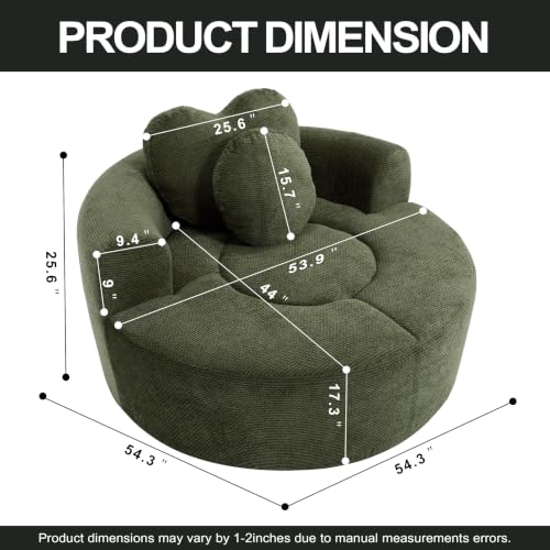 Image of Trustyue Boneless Couch,Comfy Fluffy Sofa Bed,Upholstered Sleeper Sofa with Cup Holder and Throw Pillows,Corduroy Plush Cloud Lounge Chair (Green, Waffle Polyester)