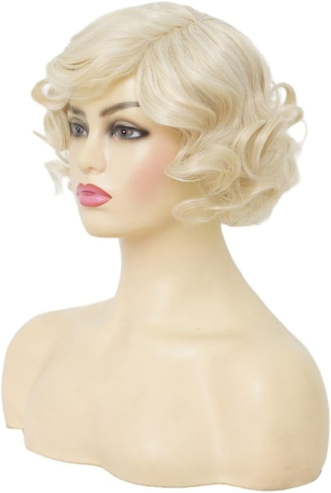 Blonde Finger Wave Wig for Women 1920s Short Curly Synthetic Heat Resistant Vintage Cosplay Costume Hair Wigs - Image 3