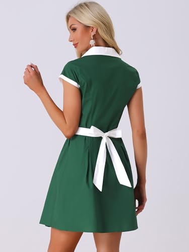 Image of Allegra K Women's Vintage Button Down Shirt Dress Notch Lapel Short Sleeve Belted Office Mini Short Dresses