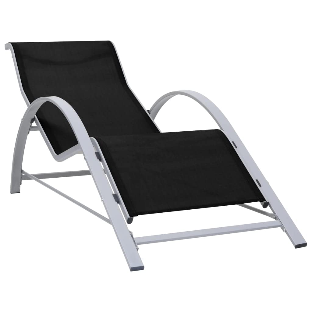 Leżak do opalania, tekstylen i aluminium, czarny, regulowany, składany, do ogrodu, na taras, balkon, z odpornym na warunki atmosferyczne stelażem i wygodnym oparciem do basenu i plaży