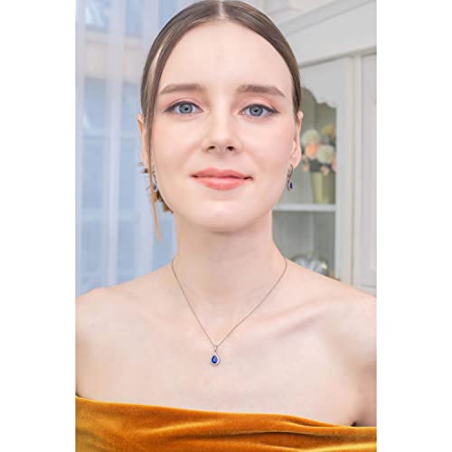 B. BRILLIANT Sterling Silver Genuine, Simulated Gemstone Halo Dainty Pear Teardrop Necklace & Earrings Jewelry Set for Women with Gift Box3