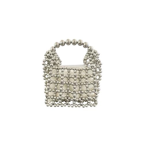 YUPLIODSX Bolsa De Noche Perlas Para Mujer Bolso de mano tejido estilo antiguo, sencillo, elegante y ahuecado con cuentas.(Silver)