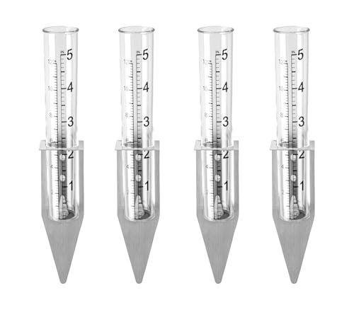 dgudgu 4 Set Rain Gauge Outdoor with Stainless Steel Rack Holder Transparent Rain Guage Plastic Rain Gage for Standing On Filed Or Mounting Wall,Yards, Lawns, Pathway, Patio