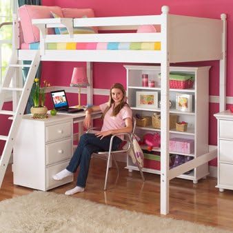 Grand 3 / Giant 3 Full High Loft Bed with Long Desk and 3 1/2 Drawer Chest