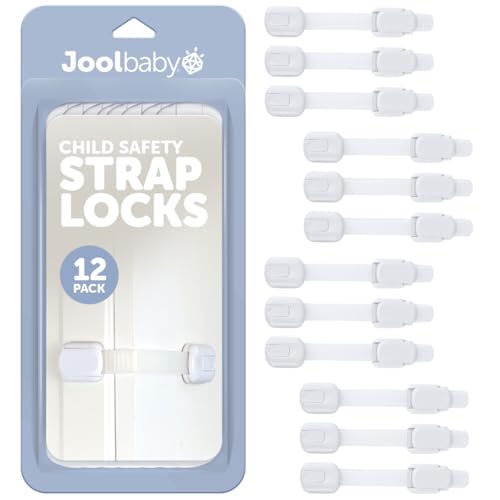Image of Child Safety Strap Locks (12 Pack) Baby Proof Cabinets, Drawers, Fridge, Toilet & Trash Cans – 3M Adhesive Childproof Locks – Jool Baby