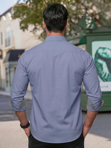 Image of Men's Cotton Blend Shirt with Solid Long Sleeves Spread Coller Neck Regular Fit Single Chest Pocket and Standard Length | Cotton Casual Shirt for Man