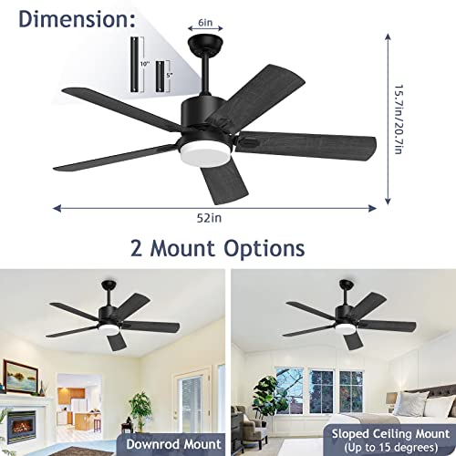 Biukis Ceiling Fans With Lights And Remote, 52 Inch Outdoor Modern Black Fan For Patio Farmhouse Bedroom #TOP5