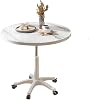 Round Table with Casters, Adjustable Height, Strong Load Capacity, Suitable for Home/Office Use Height 59-80cm White Faux Marble Diameter 60cm, Height Adjustable 59-80cm