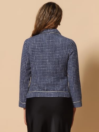 Allegra K Tweed Blazer for Women's Plaid Long Sleeve Vintage Outwear Work Office Short Jacket Coat3
