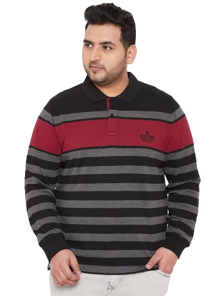 austivo Black Plus Size Men's Polo Neck T-Shirt-4442A-picture-19