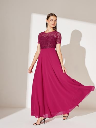 Image of Miss Chase Women's Round Neck Half Sleeve Lace Overlaid Maxi Dress (MCAW25D85-97-23-03, Pink, S)