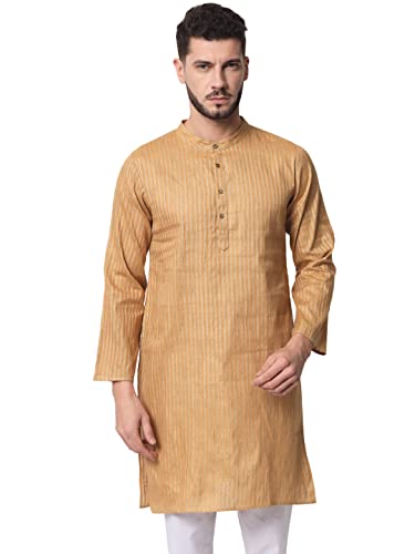Image of Vastraa Fusion Men's Printed Kurta Pure Cotton Long Kurta, Round Collar, Full Sleeves, Button Kurta, Ethnic Wear