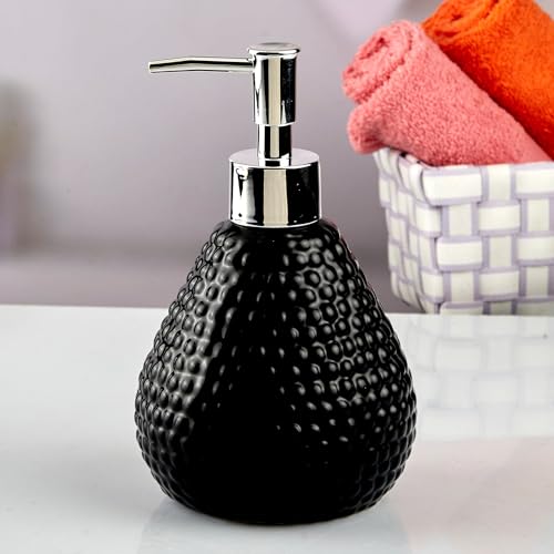 Image of Kookee Ceramic Soap Dispenser with Stylish Refillable Pump Bottle for Bathroom Handwash & Kitchen Wash Basin, Perfect for Hand Soap, Lotion and More, Black, (Set of 1) (10608)