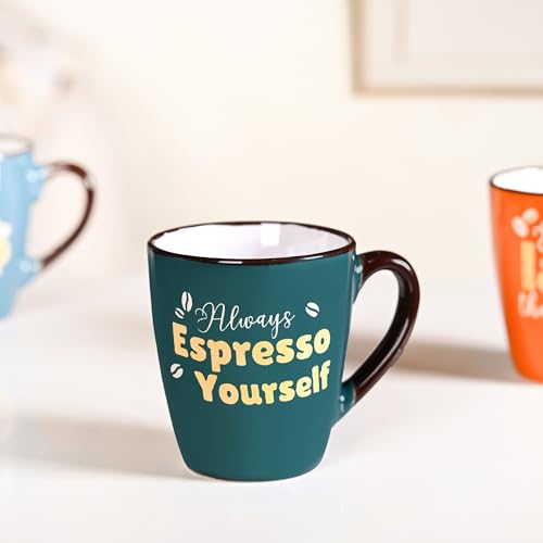 Image of Nestasia Ceramic Coffee Mugs Set of 4 (210ml Each) - Quirky Quotes Tea & Coffee Cups with Glossy Finish | Microwave & Dishwasher Safe Cups - Ideal for Gifting (Colourful)