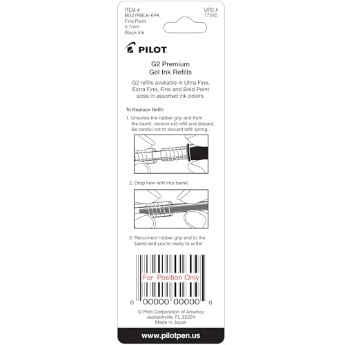 Image of Pilot, G2 Gel Ink Refills, Fine Point 0.7 mm, G2 Pen Refills, Black, Pack of 2