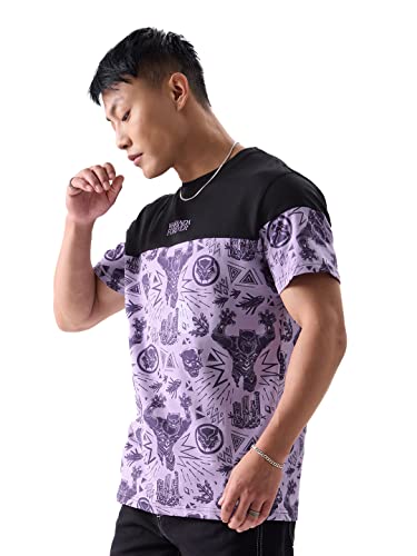 Image of The Souled Store Official Marvel: Wakanda Forever Colourblock Men and Boys Regular fit Graphic Printed Half Sleeve Cotton Multicolored Men T-Shirts
