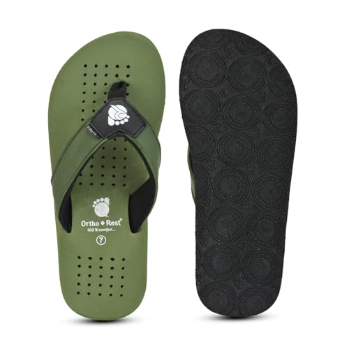 Image of Ortho + Rest Men's Flip Flops, Slippers For Men Daily Use | Soft Cushioned, Anti Skid, Lightweight Casual Chappal, Orthopedic Diabetic Comfortable Footwear, Breathable Cushion Flipflops