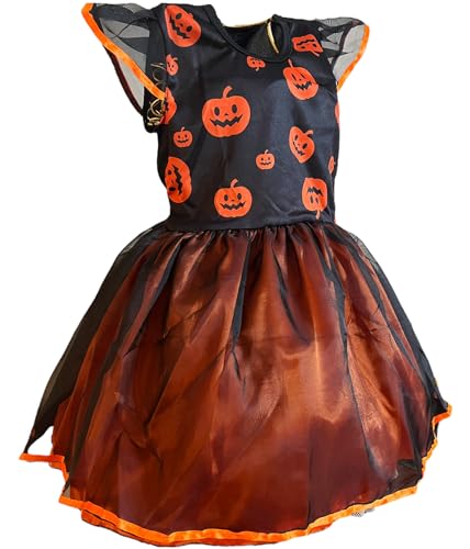 Fantasia Infantil Bruxa Bruxinha Criança Halloween Balé Vestido Roupa (Laranja Abóbora Terror, GG (v