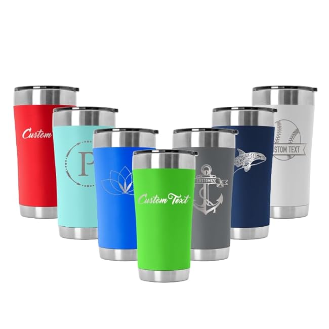 20 oz Vacuum Insulated Tumbler w/Lid and Laser Engraved Customization Options - Stainless Steel, Double-Walled Travel Mug (Black)