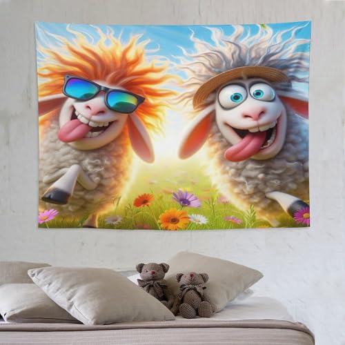 Tenture pour chambre à coucher au motif mouton mignon pour réchauffer l'ambiance d'un studio