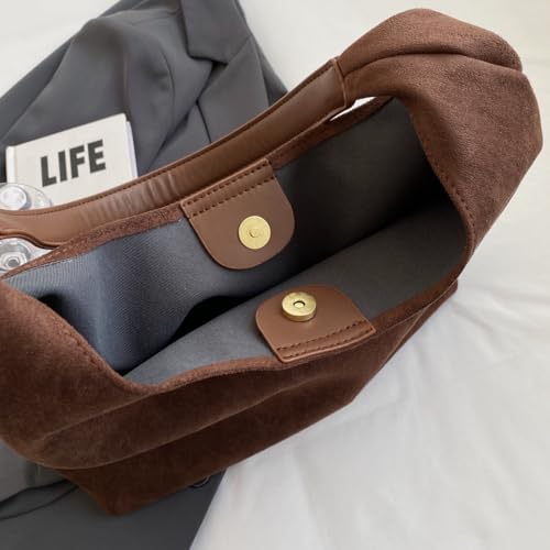 Image of Tote Bags for Women Work Bags Suede Slouchy Bag Hobo Handbag Tote Handbag Coffee